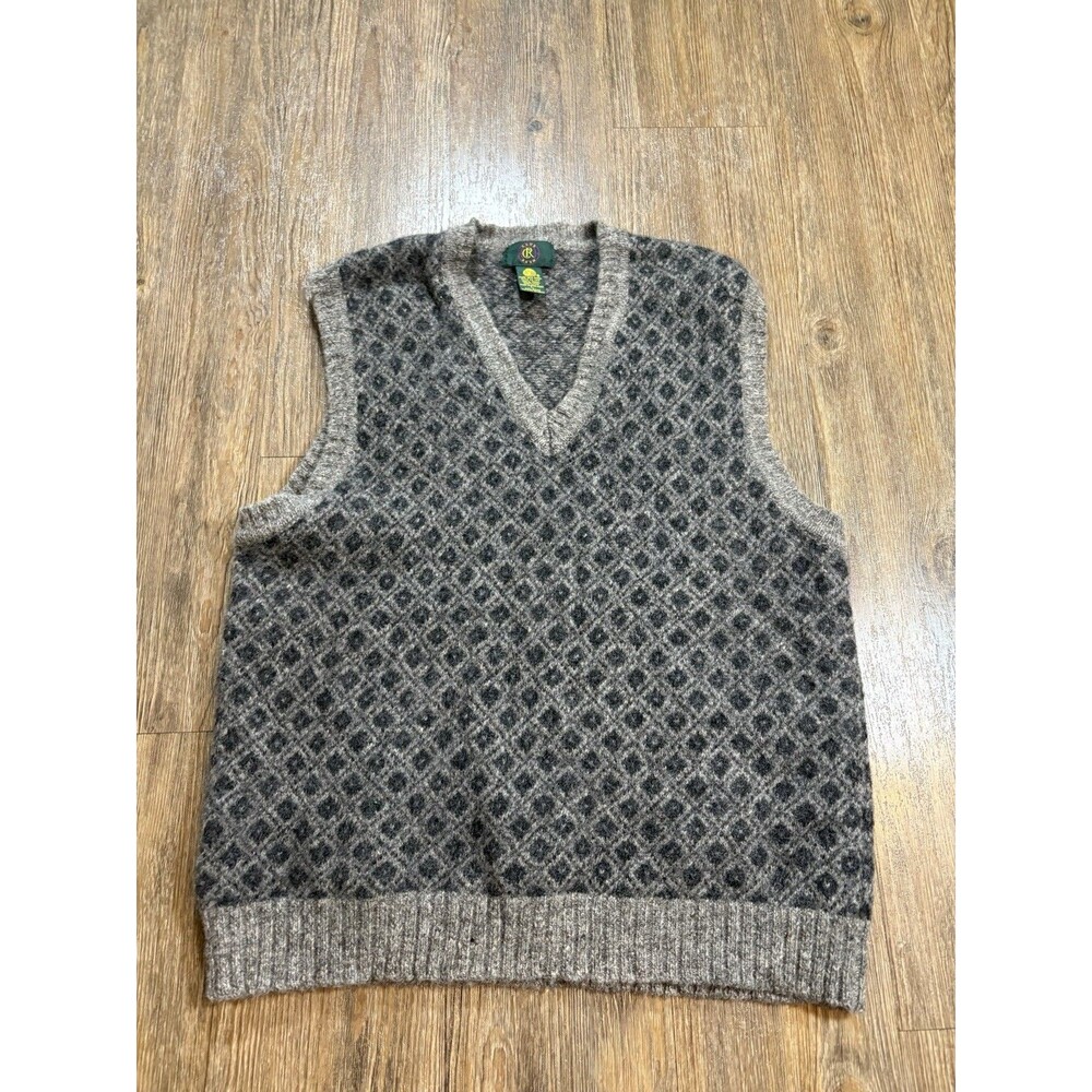 Vintage Club Room Shetland Wool Sweater Vest Mens Large Grey Argyle Hong Ko